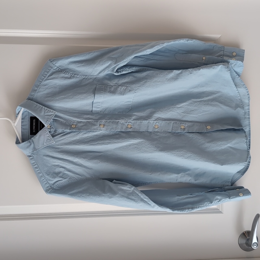 Bonobos Washed Button-Down Shirt, light blue, tailored fit, size small